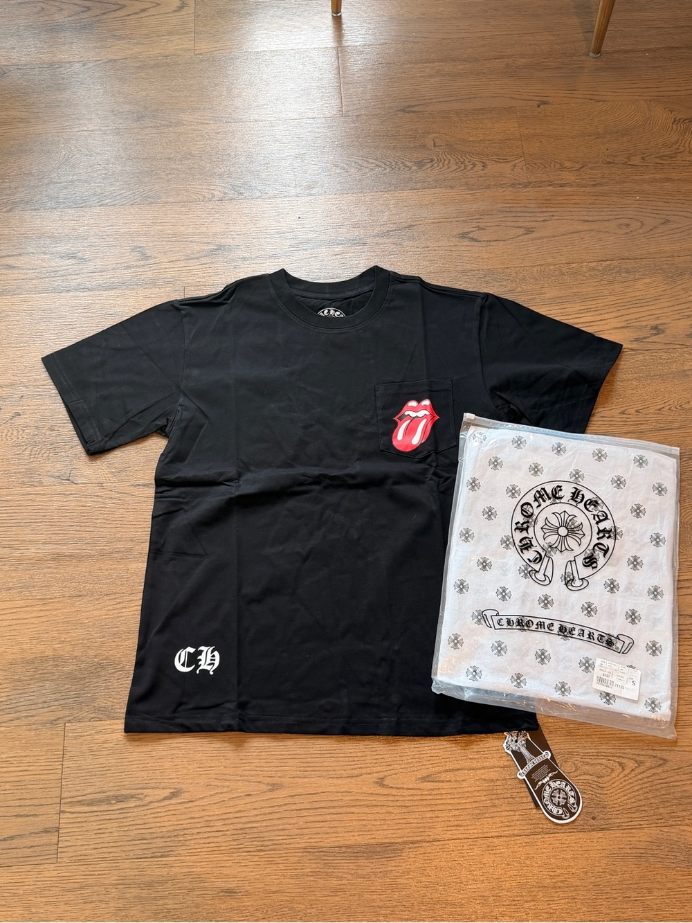 Chrome Hearts Black T-Shirt with Red Tongue Pocket Graphic